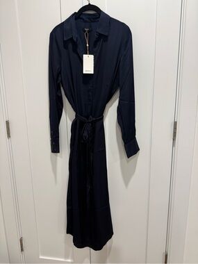 Quince Navy Long-Sleeve Tie-Waist Shirt Dress